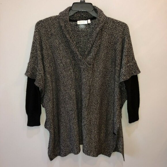 RD Style Women Medium Black Gray Marled Long Sleeve Layer Pullover Sweater Top - Picture 3 of 7